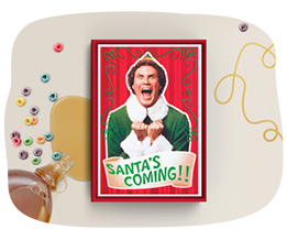 Elf Santa's Coming card for link to AG holiday boxed cards